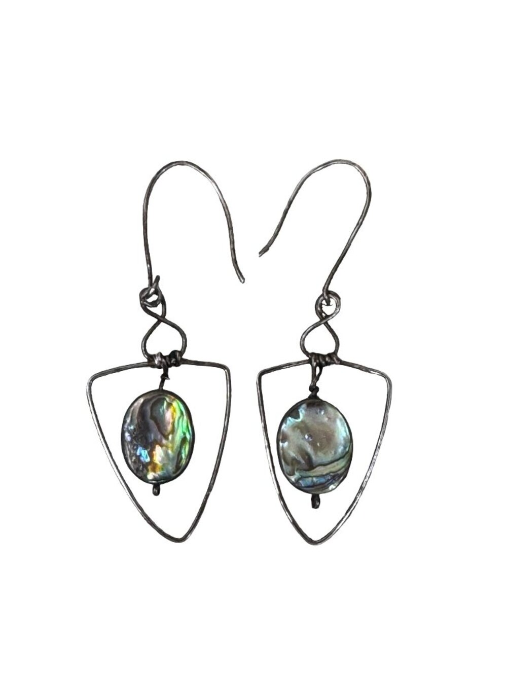 Artisan Abalone Shell & Sterling Silver Dangle Earrings Frame Handmade Design